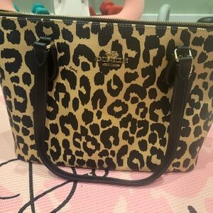 Coach Leopard Print Tote Bag - Black and Tan